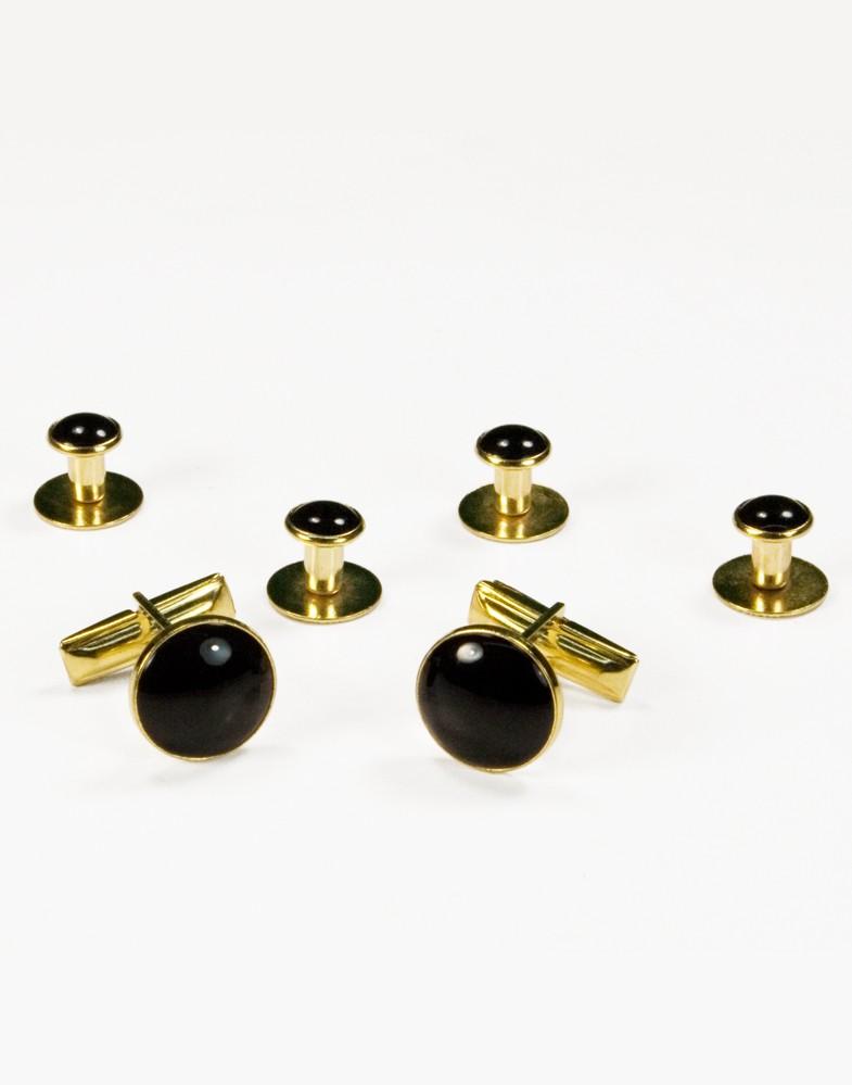 Black on Gold Metal Studs and Cufflinks Set