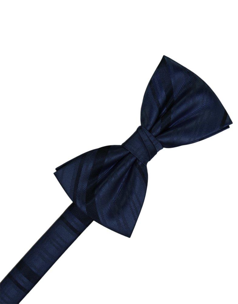 Midnight Blue Striped Satin Bowtie